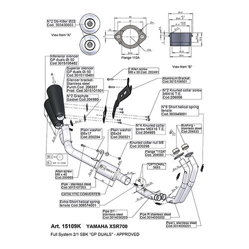 LeoVince full exhaust system LV One Evo black steel homologated for Yamaha  XSR700 2016>2020