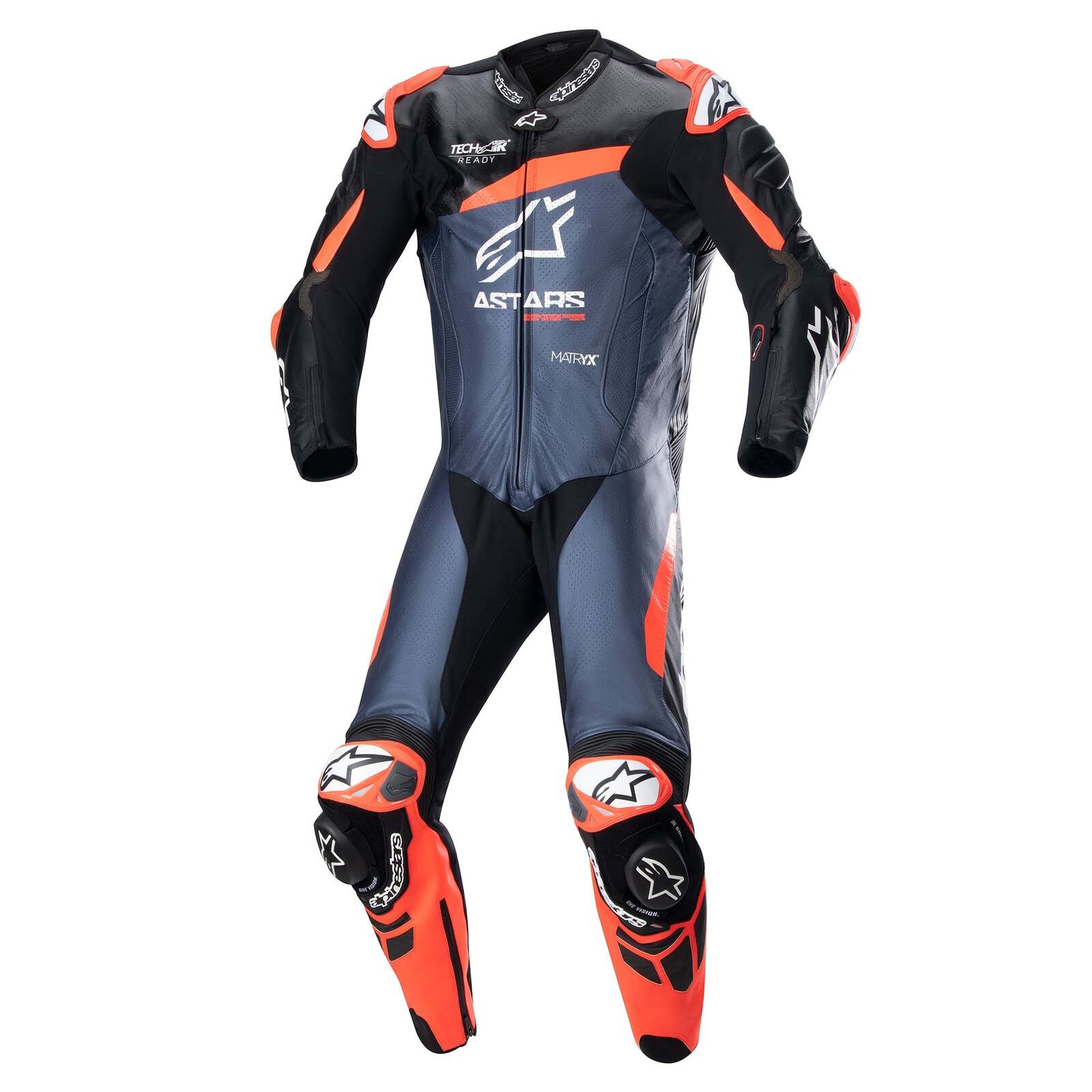 ALPINESTARS GP PLUS V4 1 PC SUIT BLACK FLURO RED DARK BLUE