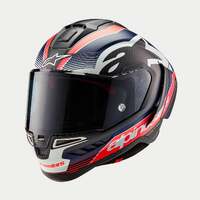 ALPINESTARS SUPERTECH SR10 TEAM BLACK CARBON RED FLURO MATT BLUE HELMET