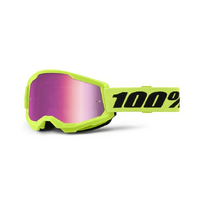 100% STRATA 2 JUNIOR GOGGLE NEON YELLOW W/ FLASH SILVER LENS