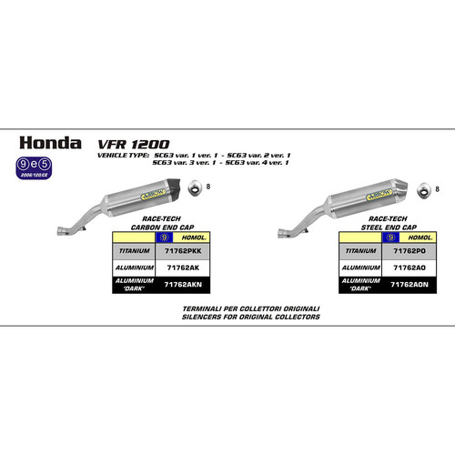 ARROW EXHAUST HOMOLOGATED ALUMINIUM RACE-TECH SLIP-ON - HONDA VFR1200F '10-14