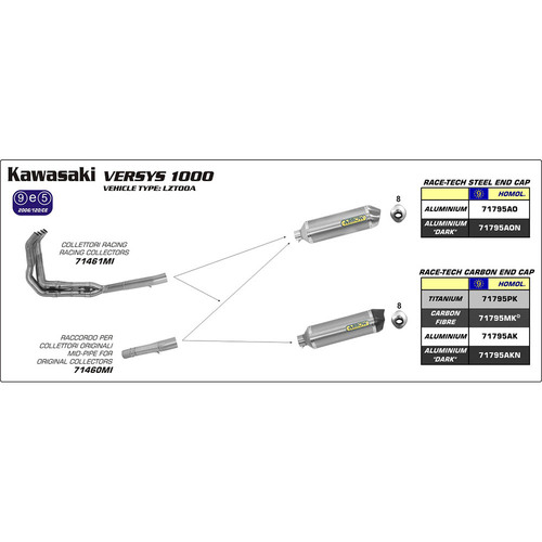 ARROW SILENCER - RACE-TECH ALUMINIUM WITH CARBON END CAP - KAWASAKI VERSYS 1000 '12-16