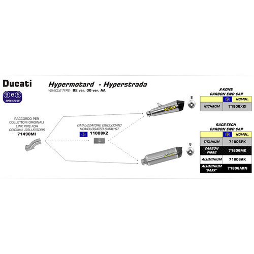 ARROW SILENCER - RACE-TECH CARBON FIBRE WITH CARBON END CAP - DUCATI HYPERMOTARD & HYPERSTRADA