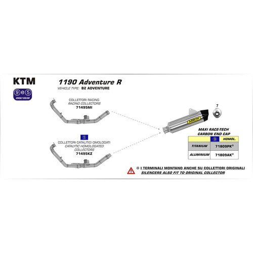 ARROW SILENCER - RACE-TECH TITANIUM WITH CARBON END CAP - KTM ADVENTURE 1050 / 1090 / 1190 / 1290