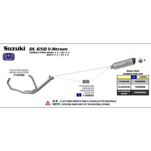 ARROW SILENCER - RACE-TECH ALUMINIUM DARK WITH CARBON END CAP - SUZUKI DL 650 / XT V-STROM