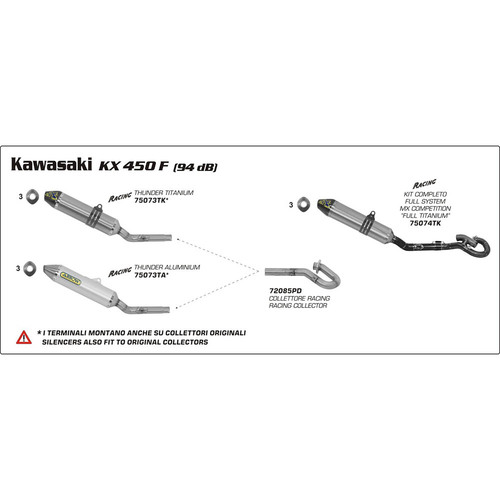 ARROW SILENCER - THUNDER ALUMINIUM SILVER WITH STEEL END CAP - KAWASAKI KX450F '09-10