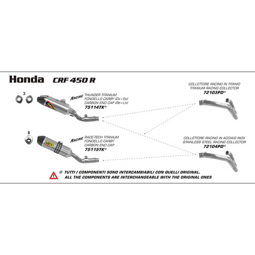 ARROW EXHAUST  COMPETITION TITANIUM THUNDER V2 LH & RH SLIP ON SILENCERS & MID PIPE WITH CARBON CAP 