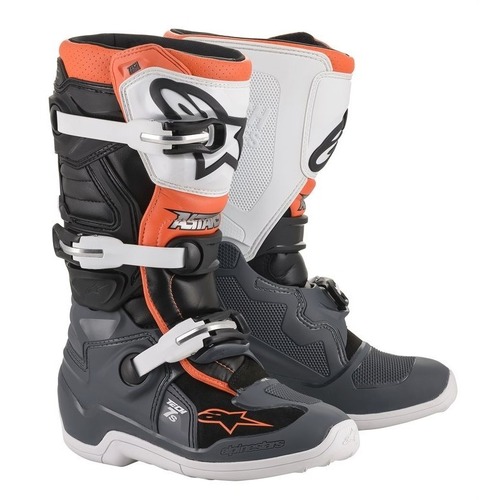 ALPINESTARS YOUTH TECH 7S BOOTS BLACK GREY WHITE FLURO ORANGE  8