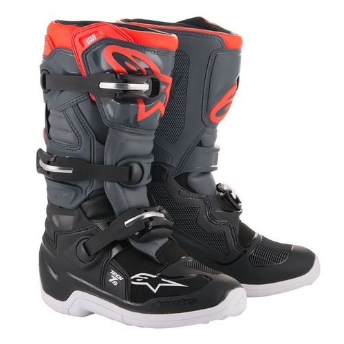 ALPINESTARS YOUTH TECH 7S BOOTS BLACK DARK GREY FLURO RED  4