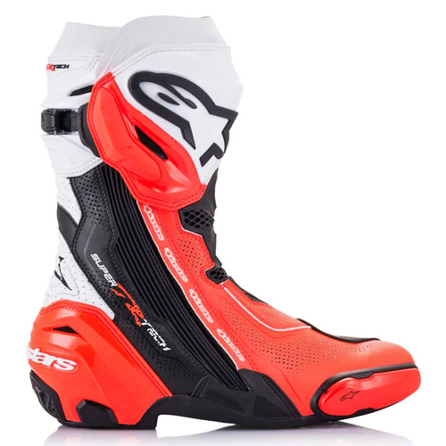 ALPINESTARS SUPERTECH R V2 VENTED BOOT BLACK WHITE RED FLURO 43