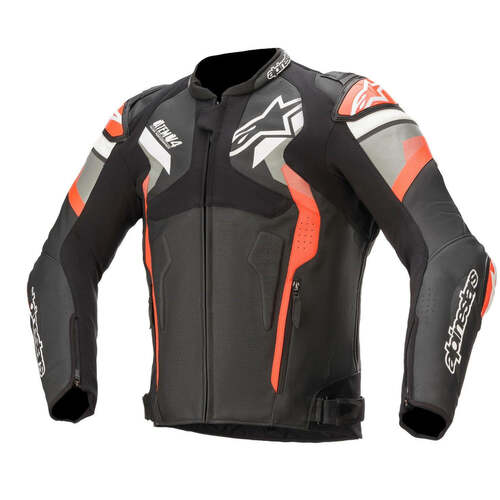 ALPINESTARS ATEM V4 LEATHER JACKET BLACK GRAY FLURO RED 56