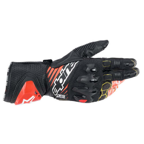 ALPINESTARS GP TECH V2 GLOVES BLACK WHITE RED FLURO L