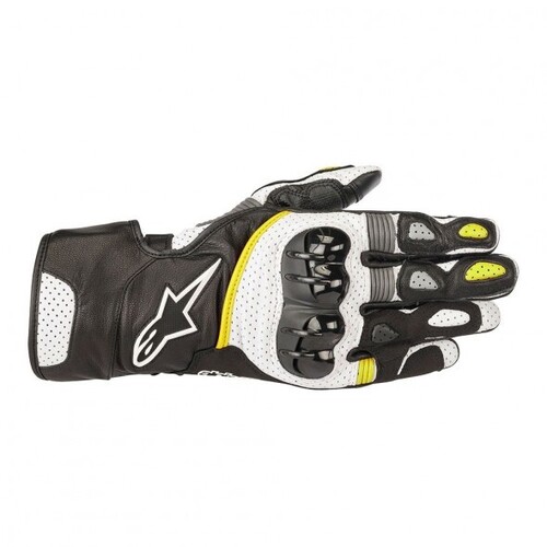 ALPINESTARS SP-2 V2 LEATHER GLOVES BLACK WHITE FLURO YELLOW S