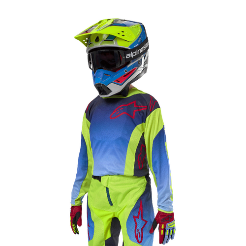 ALPINESTARS 2024 YOUTH RACER HOEN JERSEY FLURO YELLOW BLUE NIGHT NAVY YOUTH L