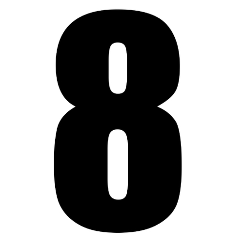 WHITES RACE NUMBER - BLACK #8 (10 PACK)