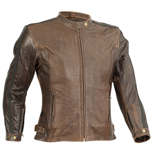 RICONDI LADIES MT GLORIOUS PERFORATED LEATHER JACKET DISTRESSED BROWN 12