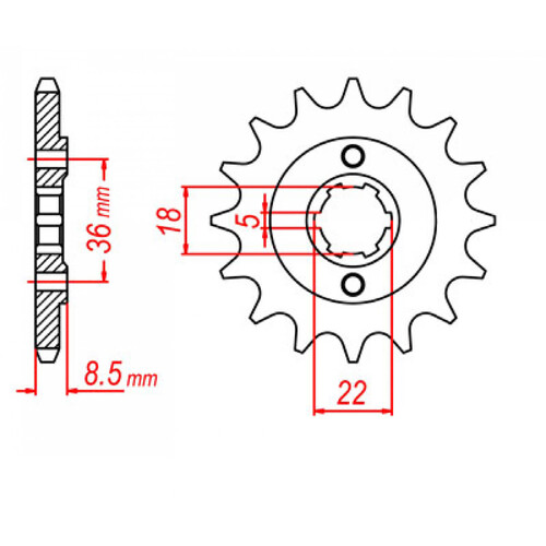 MTX 1553 STEEL FRONT SPROCKET 520 PITCH 15-TEETH - 10-48Y-15