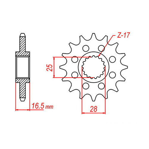 MTX 1904 STEEL FRONT SPROCKET 525 PITCH 16-TEETH - 10-KT6-16