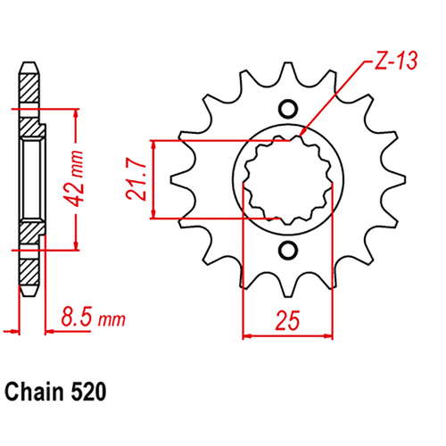 MTX 516 STEEL FRONT SPROCKET 520 PITCH 13-TEETH - 10-126-13