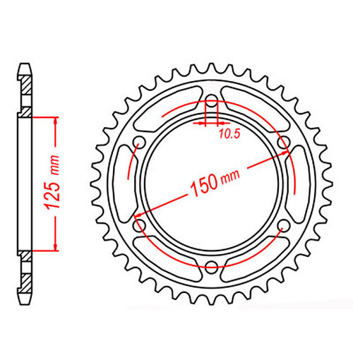 MTX 899 STEEL REAR SPROCKET 525 PITCH 42-TEETH - 11-KM5-42