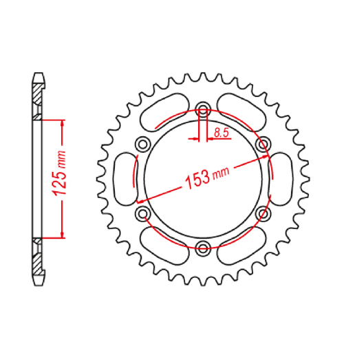 MTX 1258 STEEL REAR SPROCKET 428 PITCH 52-TEETH - 11-KRH-52