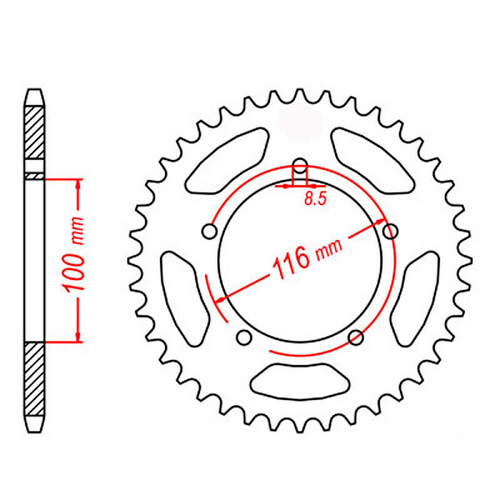 MTX 464 STEEL REAR SPROCKET 420 PITCH 43-TEETH - 11-121-43