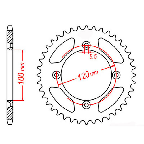 MTX 798 STEEL REAR SPROCKET 428 PITCH 44-TEETH - 11-209-44