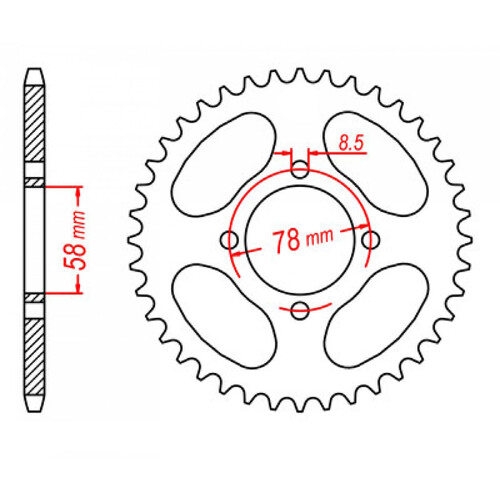 MTX 810 STEEL REAR SPROCKET 428 PITCH 43-TEETH - 11-208-43